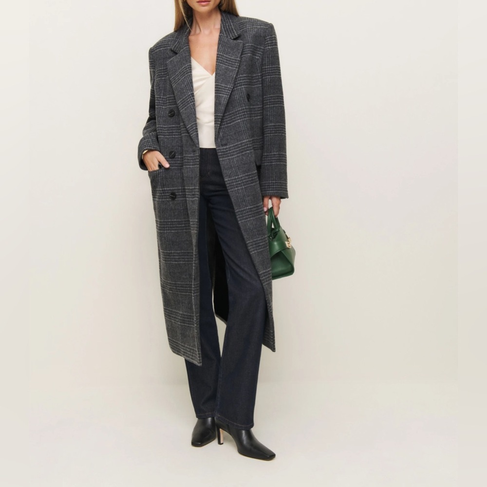 NWT Reformation Lucas Coat in Charcoal Plaid Print Size XS